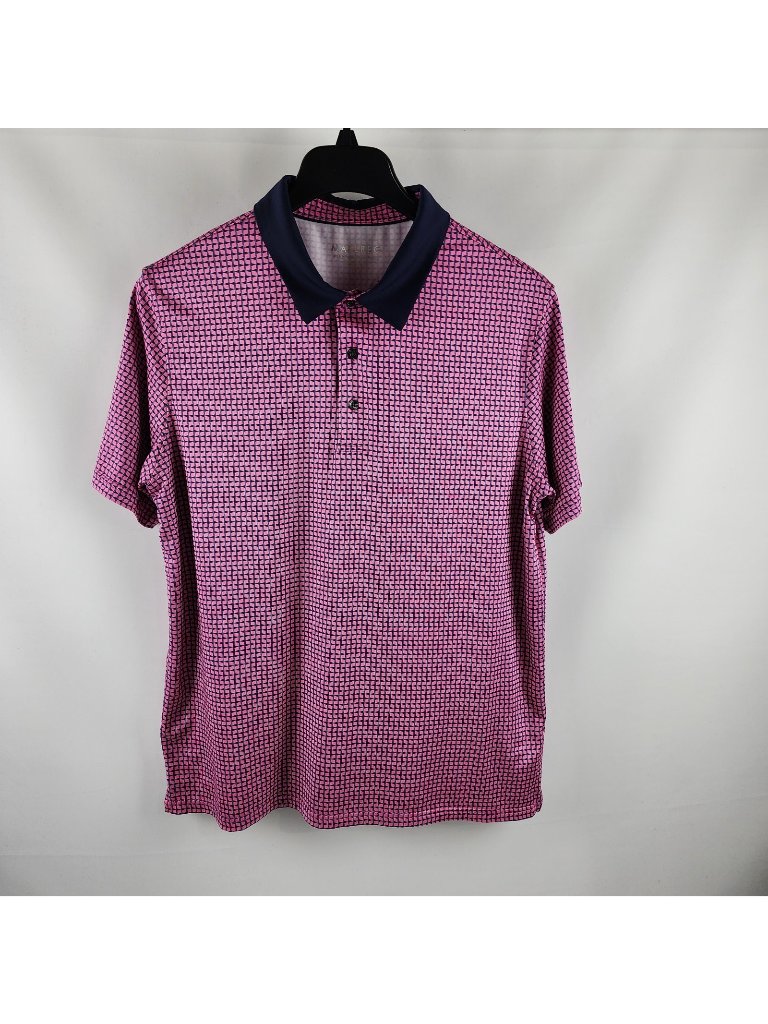 Maelreg Shirt Mens Large Pink Blue Geometric Golf Performance Polo S/S